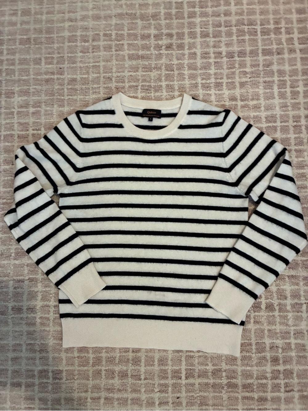 Quince Cashmere Striped Crewneck Sweater with Black Stripes